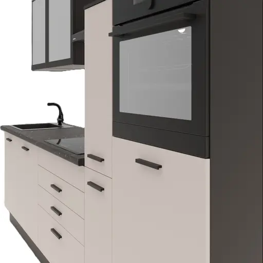 Küchenblock- ohne E-Geräte, B ca. 280 cm, Schwarz, Matt, Kaschmir, Matt