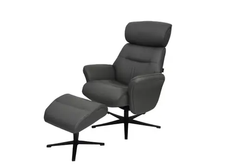 TV-Sessel MIO mit Hocker - drehbar, Relaxfunktion, Kopfteilverstellung, Leder, Dunkelgrau