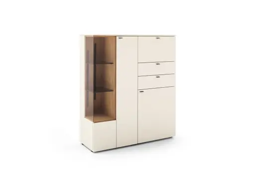 Highboard - Lack Creme, Akzent wildeiche Furnier
