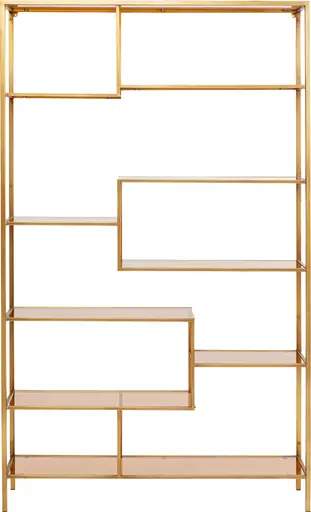 Regal- B ca. 115 cm, Stal, pulverbeschichtet, Goldfarben, Glas, gefärbt