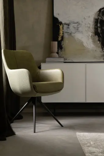 Armlehnstuhl Mis - Leder, Moos, Stoff, Beige-Moos, Gestell, Anthrazit