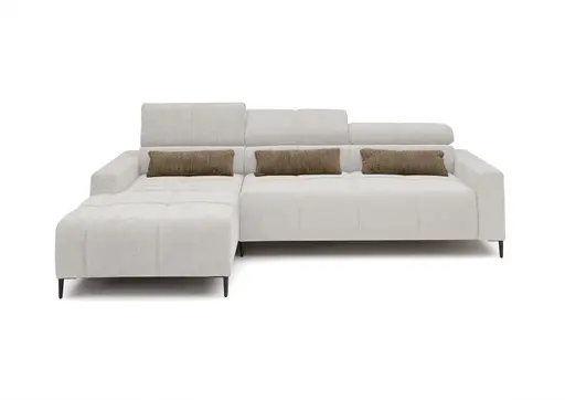 Ecksofa - Longchair links mit 2-Sizer, Sitztiefe verstellbar motorisch/Kopfteil verstellbar, Stoff, Sand