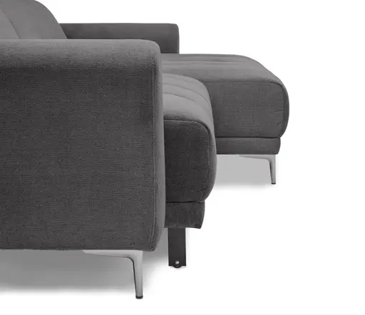 Ecksofa MINAO - 1,5-Sitzer mit Longchair rechts, Sitztiefe verstellbar motorisch, Kopfteil verstellbar, Stoff, Graphite