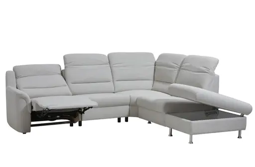Ecksofa Cornella Plus - 2-Sitzer links mit Ecke und Abschlussteil rechts inkl. Relaxfunktion (motorisch), Kopfteilverstellung und Stauraum, Stoff, Creme