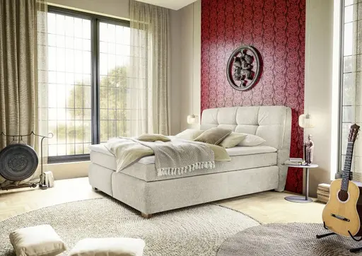 Boxspringbett JORINA MIX- Liegefläche ca. 180x200 cm, Stoff, Creme
