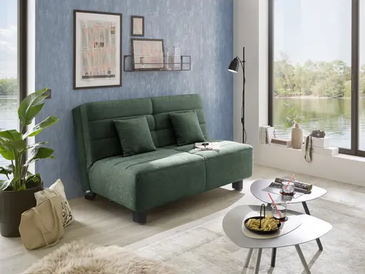  Faltsofa Easy - 2-Sitzer ohne Armlehne, ca. 140 cm inkl. Schlaffunktion, Stoff, Dunkelgrün