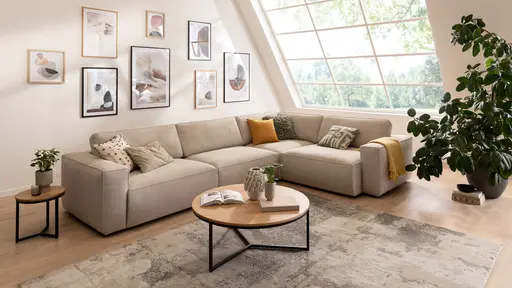 Ecksofa Lilaia - 3-Sitzer XL links, Ecke mit 1,5-Sitzer XL Tief, Stoff, Kaschmir