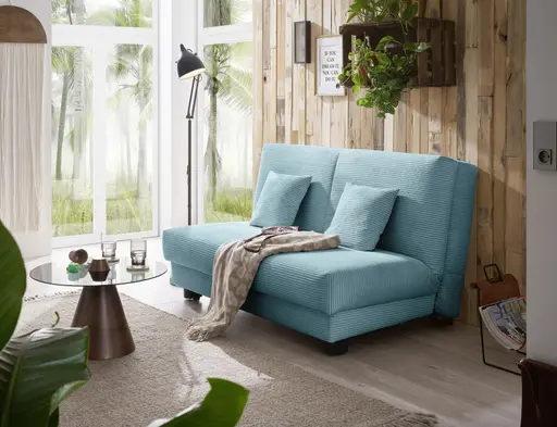  Schlafsofa EASY Optik A - 2-Sitzer ohne Armlehne, 140 cm inkl. Schlaffunktion, Cord, Türkis