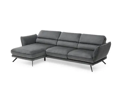 Ecksofa - Longchair links mit 2,5-Sitzer, inkl. Kopfteil verstellbar, Stoff, Grau