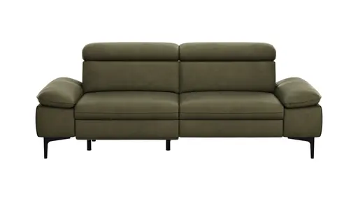 Sofa Felipa - 3-Sitzer inkl. Relaxfunktion (motorisch) und Kopfteil verstellbar, Leder, Olive
