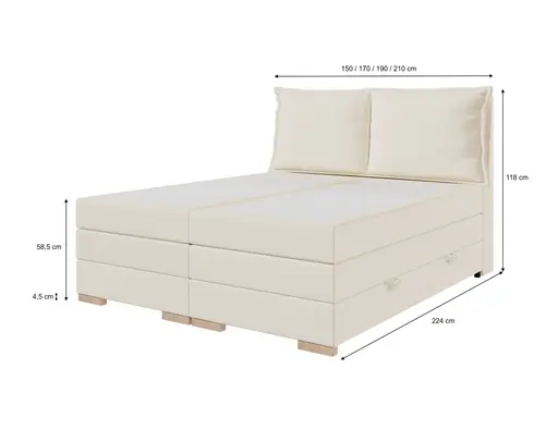 Boxspringbett SANDRIN A- Liegefläche ca. 180x200 cm, Stoff, Hellgrau, inkl. Stauraum