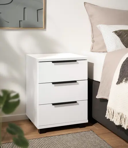 Nachtkommode - B. ca. 46 cm, Dekor, Weiß