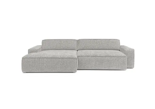 Ecksofa - Longchair links mit 2-Sitzer, Sitzvorzug motorisch, Stoff, Silbergrau
