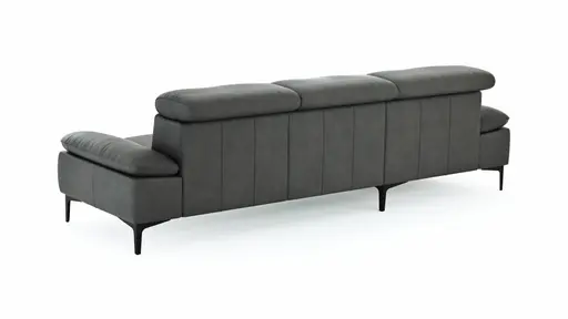 Ecksofa Felipa - Longchair links mit 2,5-Sitzer inkl. Kopfteil verstellbar, Leder, Grau