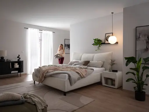 Polsterbett - Liegefläche ca. 180x200 cm, Stoff, Beige