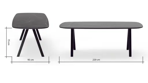 Esstisch Jari - LB ca. 220x95 cm, Keramik, Schwarz