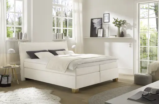  Boxspringbett HADAI- Liegefläche ca. 180x200 cm, Stoff, Creme, inkl. Topper