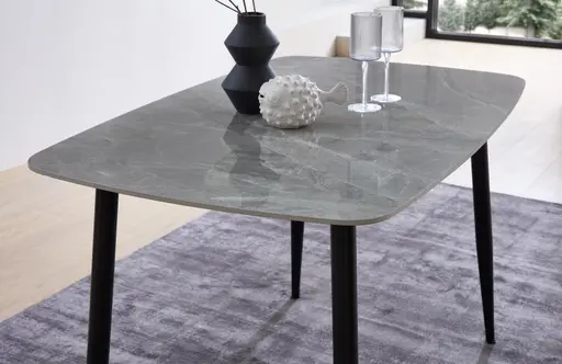 Esstisch - LB ca. 120x80 cm, Steinoptik grau, Schwarz