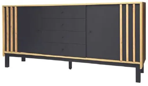 Kommode - B ca. 155 cm, Eiche Dekor, Schwarz