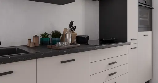 Küchenblock- ohne E-Geräte, B ca. 280 cm, Schwarz, Matt, Kaschmir, Matt