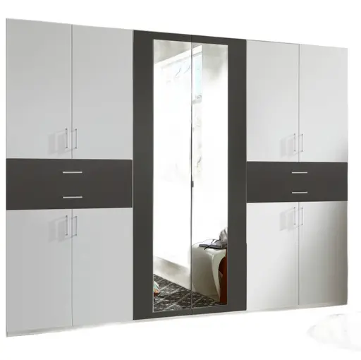 Drehtürenschrank- B ca. 270 cm, Weiß, Graphit