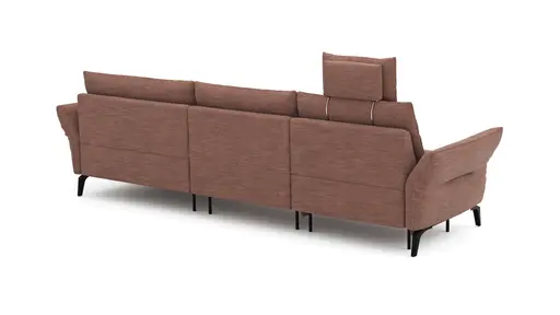 Ecksofa Bahia - 2,5-Sitzer mit Longchair rechts inkl. Kopfteil/ Armlehne verstellbar und Relaxfunktion/ Longchair (motorisch), Stoff, Kupfer