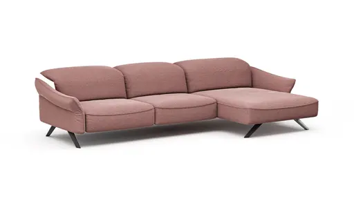 Ecksofa Bormio - 3-Sitzer mit Longchair rechts inklusive Relaxfunktion (motorisch), Stoff, Pfirsich