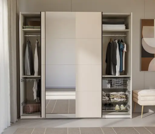 Schwebetürenschrank FRIESO- B. ca 220 cm, Sand, Spiegel