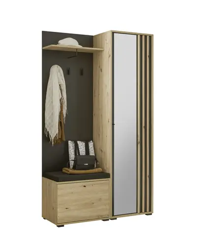 Kompaktgarderobe- Eiche Dekor, Schwarz