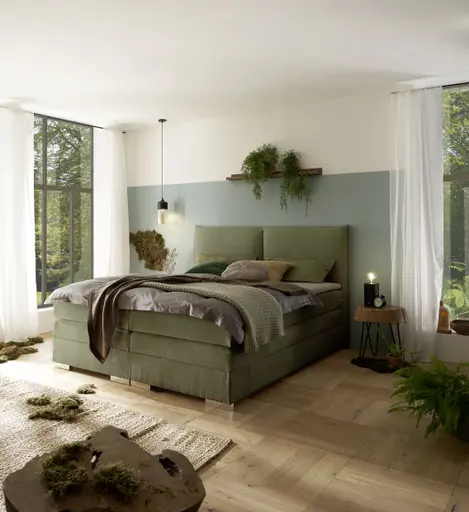 Boxspringbett SANDRIN L - Liegefläche ca. 180x200 cm, Stoff, Olivgrün