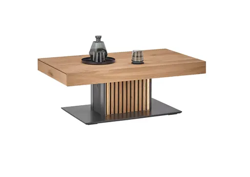 Couchtisch - mit Schublade und Beleuchtung, LBH 120x70x45 cm, Birke massiv, Anthrazit lackiert, Applikation Kerneiche Natur