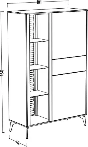 Highboard - mit Beleuchtung, B ca. 101 cm, Weiß, Asteiche, Schwarz