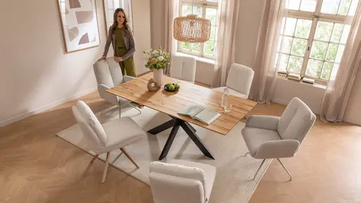 Armlehnstuhl Evania - Dreh und Relax-Funktion, hoher Rücken, Stoff, Ecru