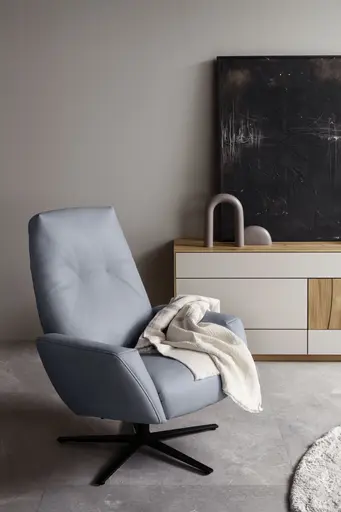 Einzelsessel Terni - Relaxfunktion, Sternfuss, Leder, Hellblau