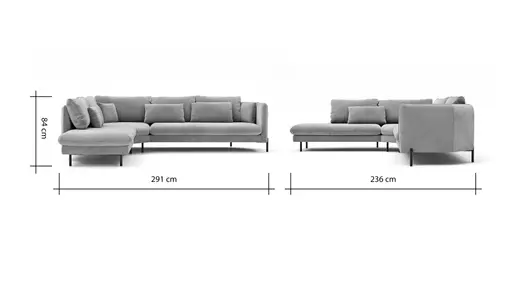 Ecksofa Birte - Ecke links, 2,5-Sitzer, Flachgewebe, Hellgrau