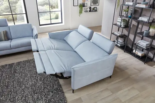 Sofa Mendoza - 2,5-Sitzer, Relaxfunktion (motorisch), Armlehne verstellbar, Leder, Eisblau