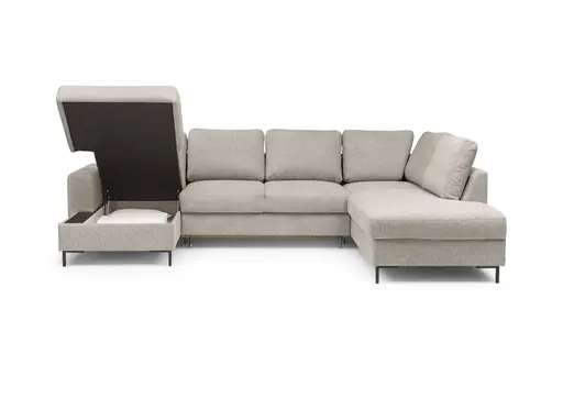 Wohnlandschaft - Longchair links mit 2-Sitzer und Ecke rechts, Stoff, Steingrau