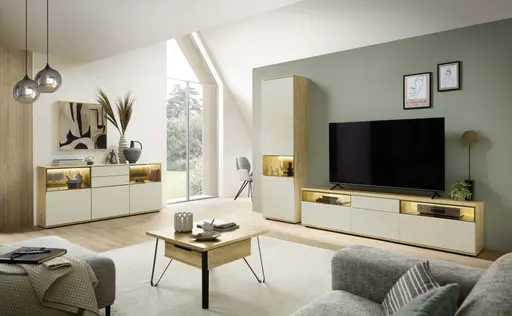 Sideboard mit Beleuchtung - Risseiche, Sandbeige