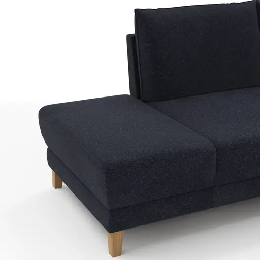 Sofa Stamford - Ecksofa 2-sitzig und Abschlusshocker links mit 3,5-Sitzer, Bogen rechts, Stoff, Dunkelblau