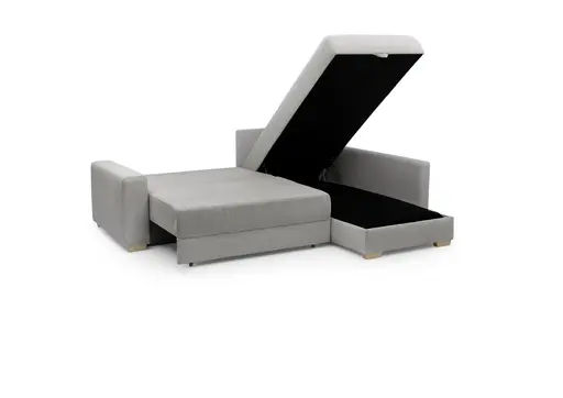 Ecksofa Jyte - 2-Sitzer mit Ecke rechts, Schlaffunktion mit Bettkasten, Stoff, Grau