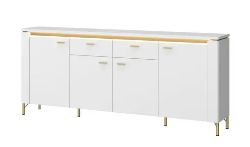 Sideboard - mit Beleuchtung, Alpinweiß, Goldfarben, Weiß Hochglanz
