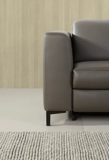 Ecksofa Rafaela - 3-Sitzer mit Longchair rechts, Leder, Grau