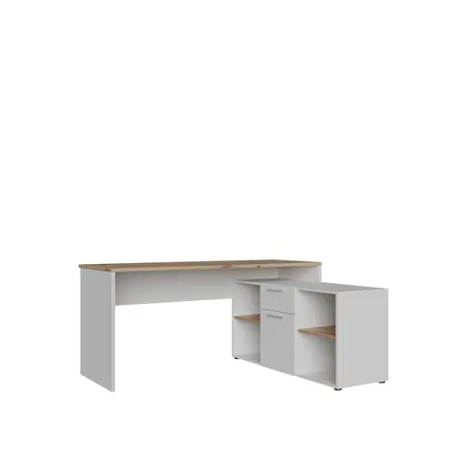 Schreibtisch- LB ca. 160x128 cm, Weiß, Eiche Dekor