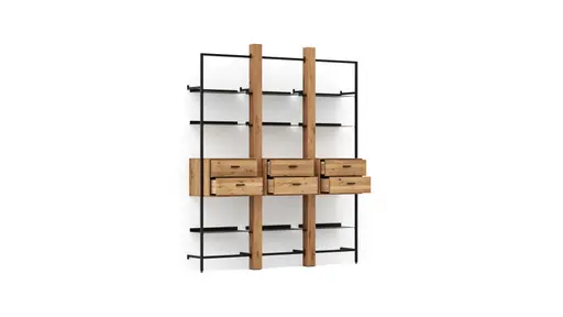 Regal Blackpool - Eiche massiv, Metall schwarz