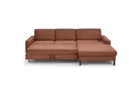  Ecksofa CALM MOVE 2.0 - 2,5-Sitzer mit Longchair rechts, Schlaffunktion, Feincord, Rost