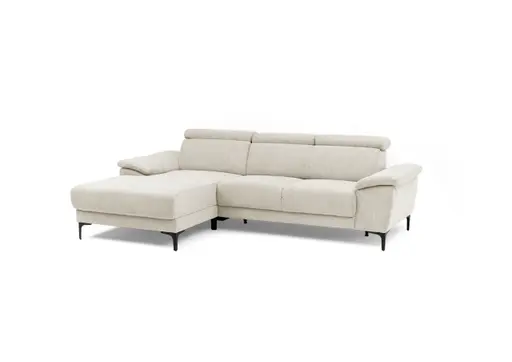 Ecksofa EZRA - Ecke links, 2-Sitzer inkl. Kopfteilverstellungen, Stoff, Beige