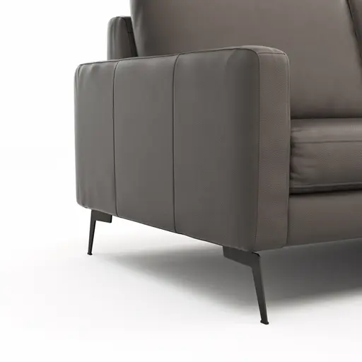 Ecksofa Enna - 3-Sitzer mit Longchair rechts, Armlehne A, Leder, Schwarz