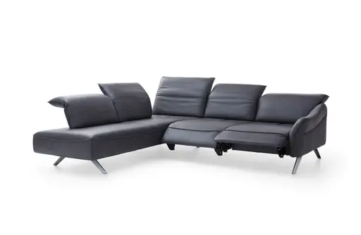 Ecksofa Bormio - Ecke links mit 2,5-Sitzer inklusive Relaxfunktion (motorisch), Leder, Schwarz