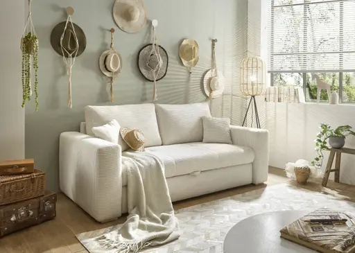 Sofa JORDEN 2 - 2-Sitzer inkl. Schlafftunktion mit Bettkasten, Stoff, Beige