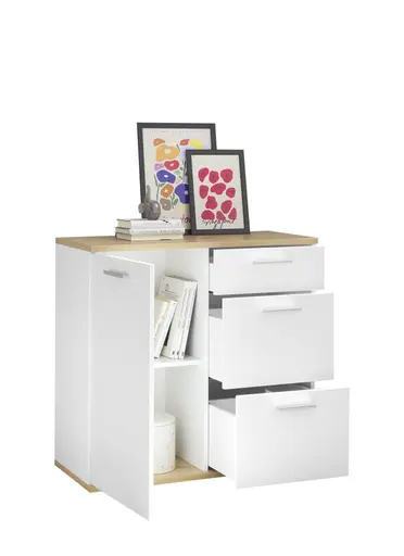 Kommode - B ca. 95 cm, Weiß, Artisan Eiche Nachbildung